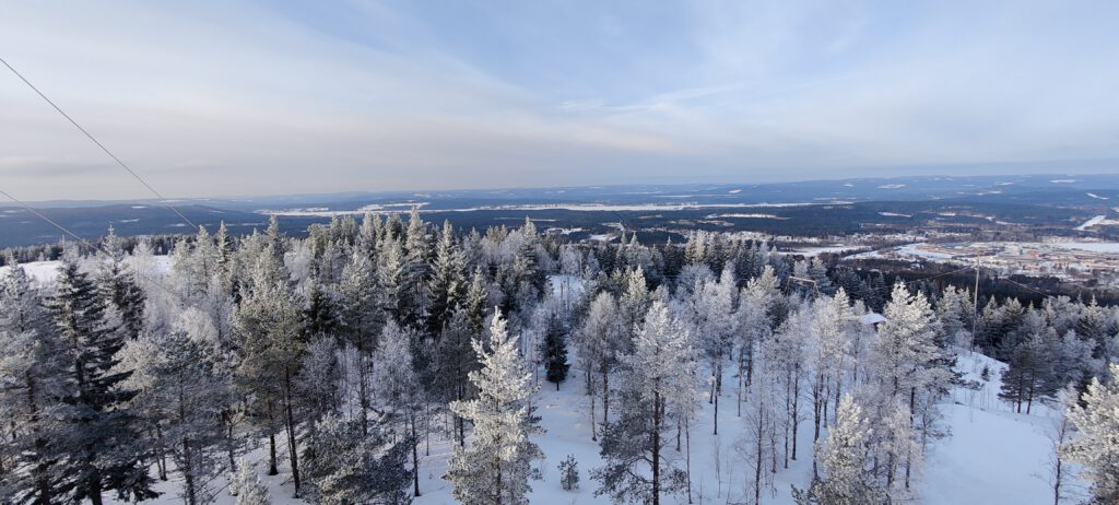 Panoramisch uitzicht vanaf Värmullsåsens Utsiktstorn in Hagfors, Värmland – een uitkijktoren te midden van de natuur